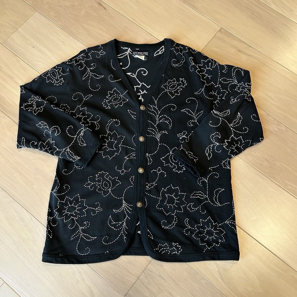 East Wind Code By Vivienne Tam Embroidered Knit Black Cardigan Women’s 1